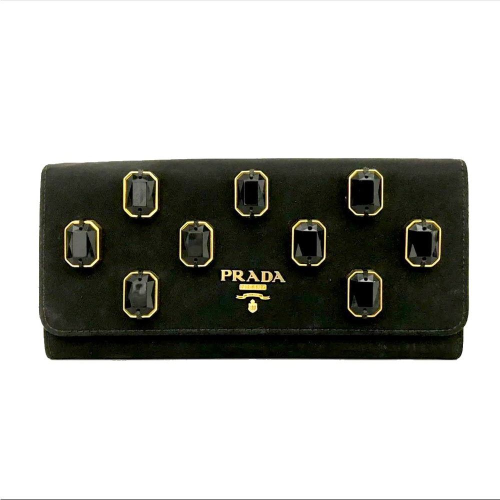 Authentic Rare PRADA Gorgeous black Tessuto Pietre Jeweled wallet